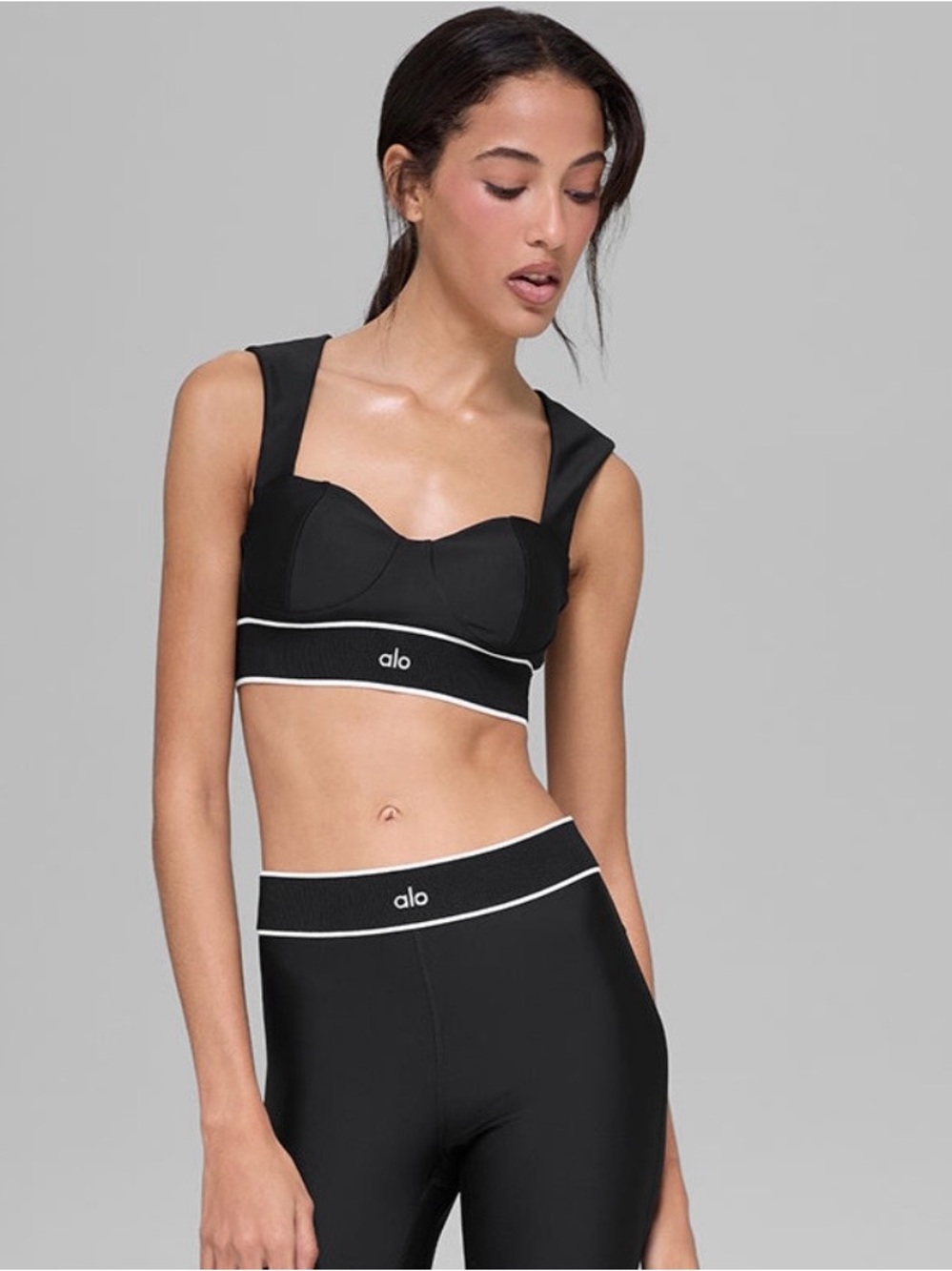 ALO Yoga Black Sports Bra with White Trim